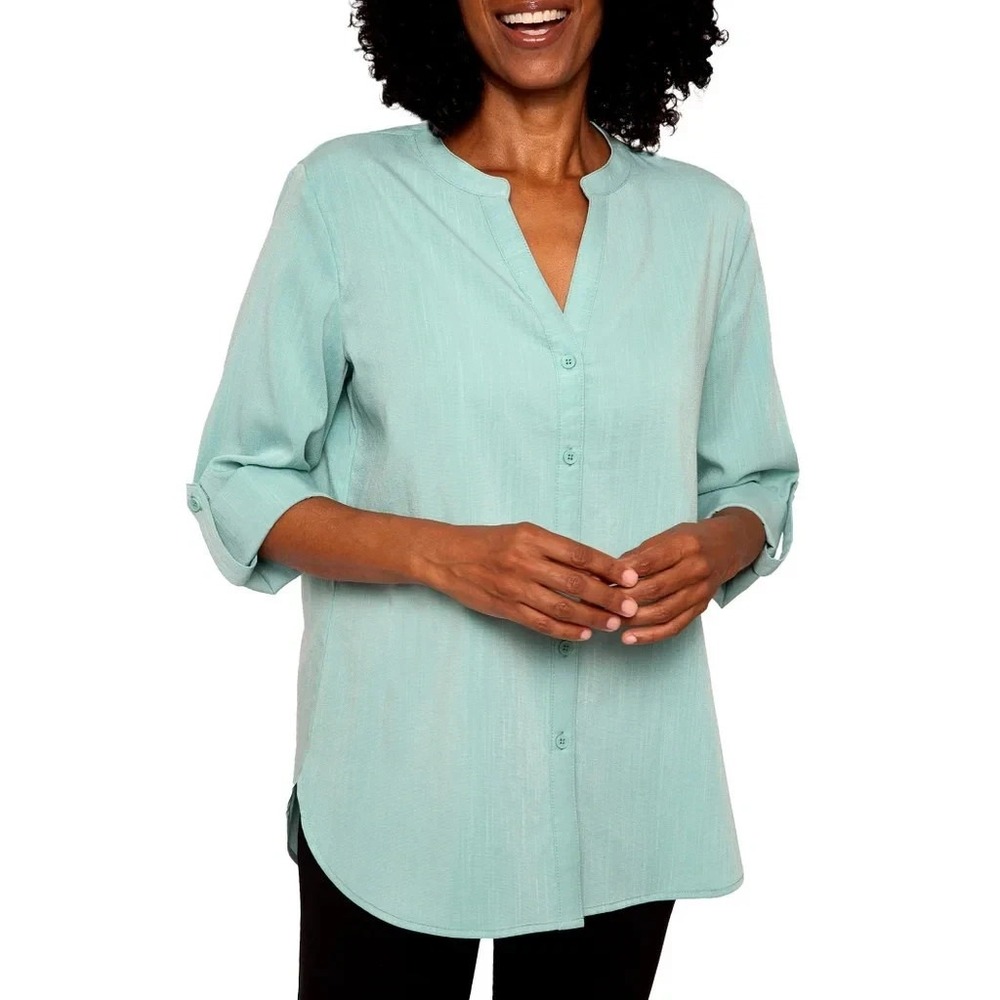 Mario Serrani Women's Button Front Shirt, Green, Size: Medium, New
